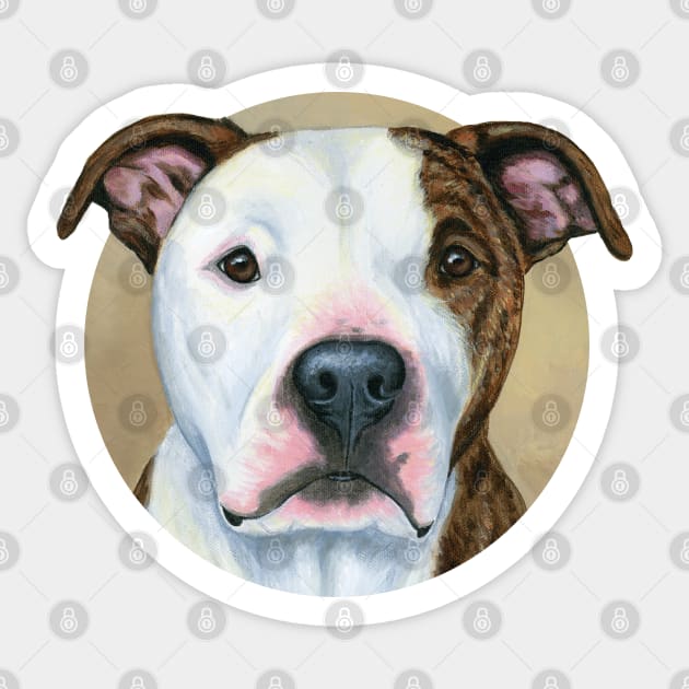 Brindle and White Pitbull Terrier Dog Sticker by rebeccawangart